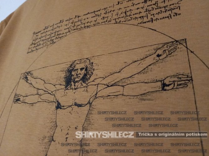 Tričko Leonardo da Vinci Vitruvian Man detail pískového