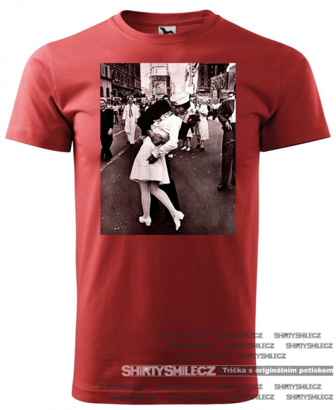 Tričko polibek na Times Square - Střih: pánské, Barva: bordó, Velikost: S