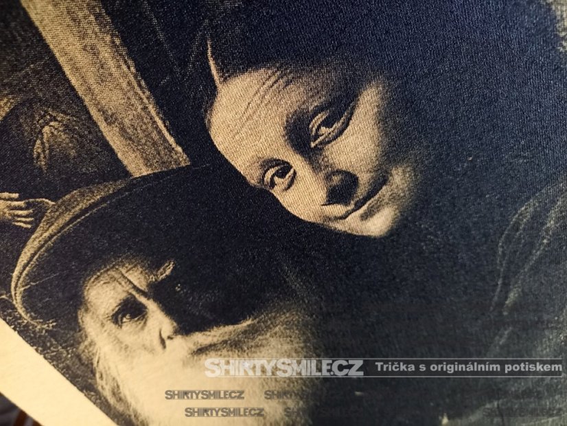pískové tričko selfie Leonardo da Vinci a Mona Lisa detail