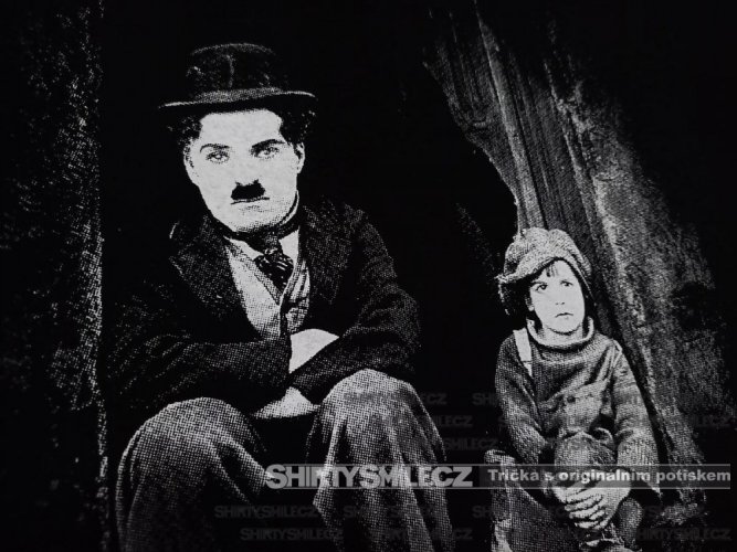 Tričko Charlie Chaplin tulák detail
