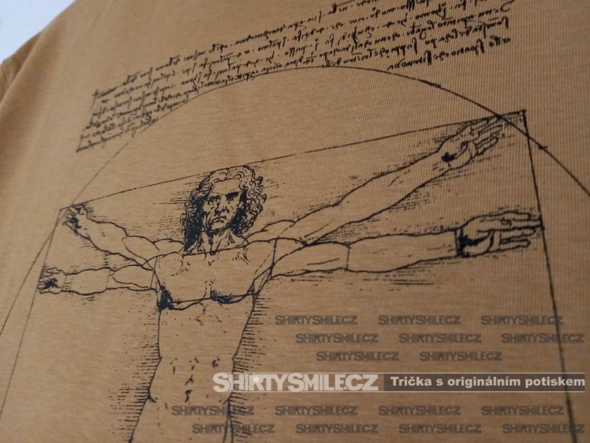 Tričko Leonardo da Vinci Vitruvian Man detail pískového