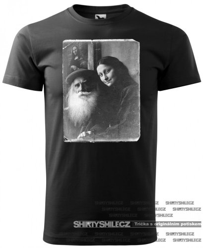 černé tričko Leonardo a Mona Lisa pánké