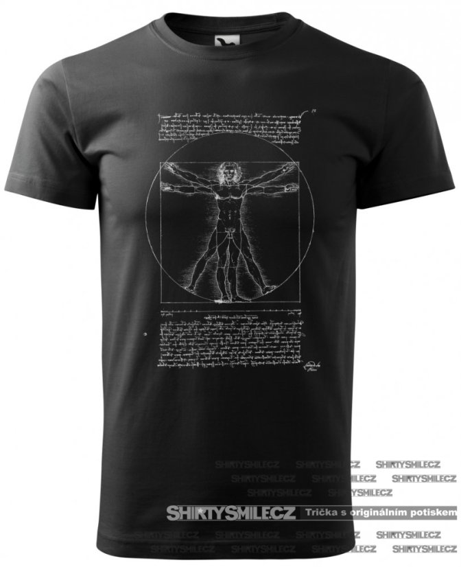 Tričko Leonardo da Vinci Vitruvian Man černá barva